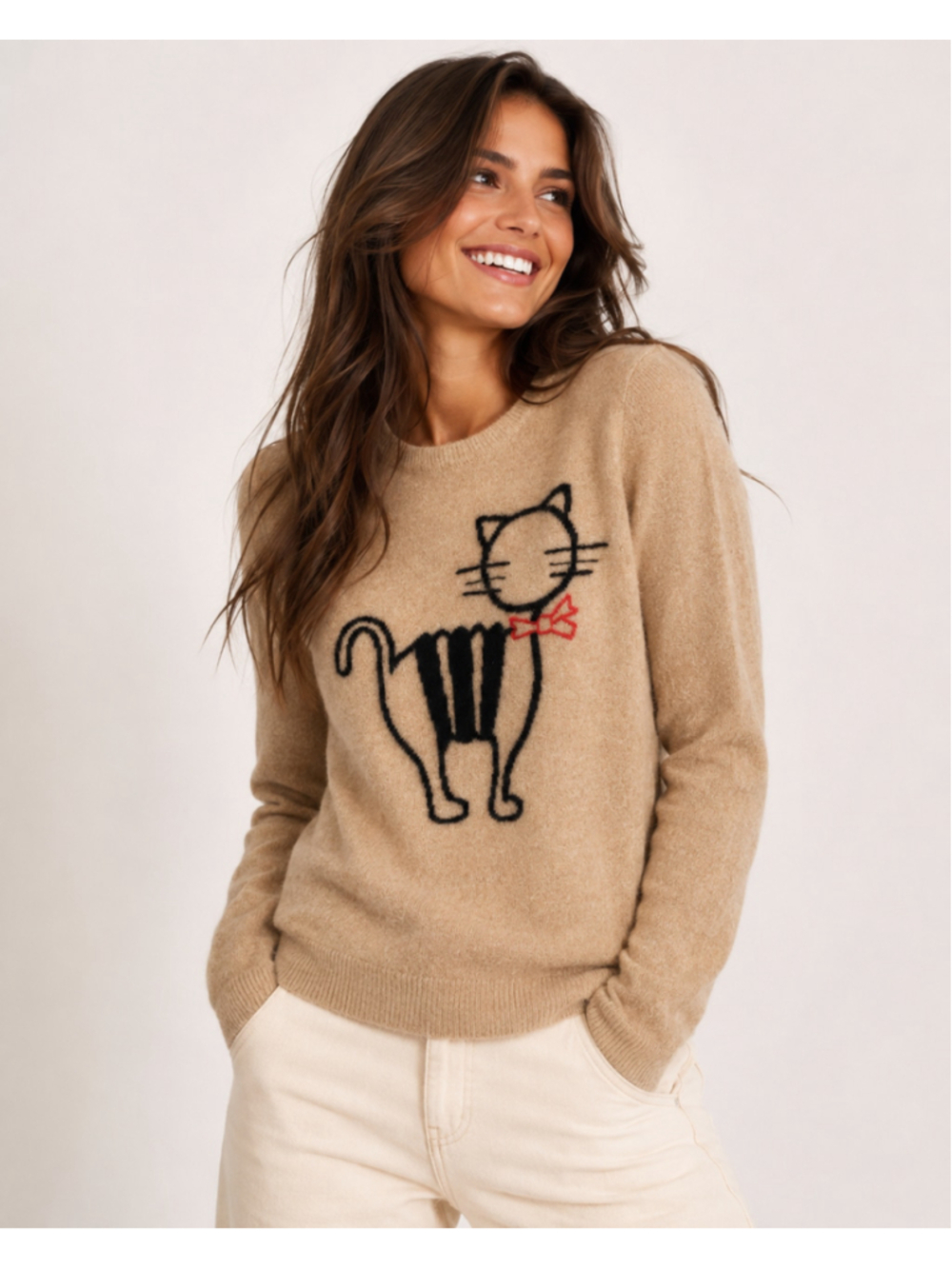 Maison Jules 100% Cashmere Cat Sweater Crewneck 90s Y2K Eclectic Parisian Boho M
